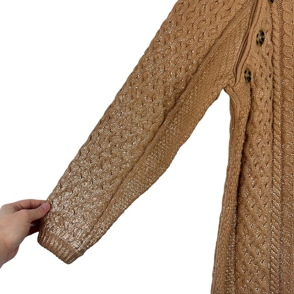 Pilcro Anthropologie Sz S Tan Gold Metallic Cable Knit Tunic sweater - Picture 4 of 14